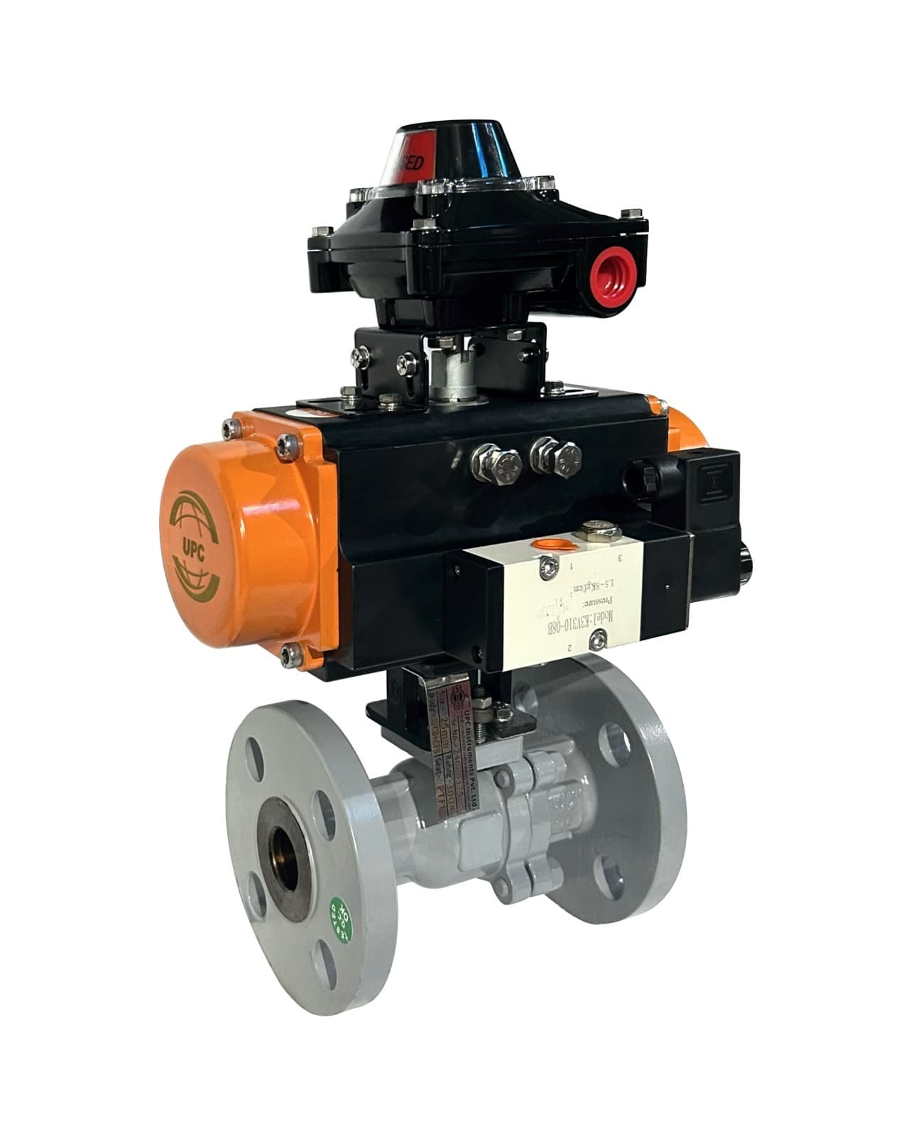 Pneumatic-actuated flanged ball valve with solenoid and limit switch box