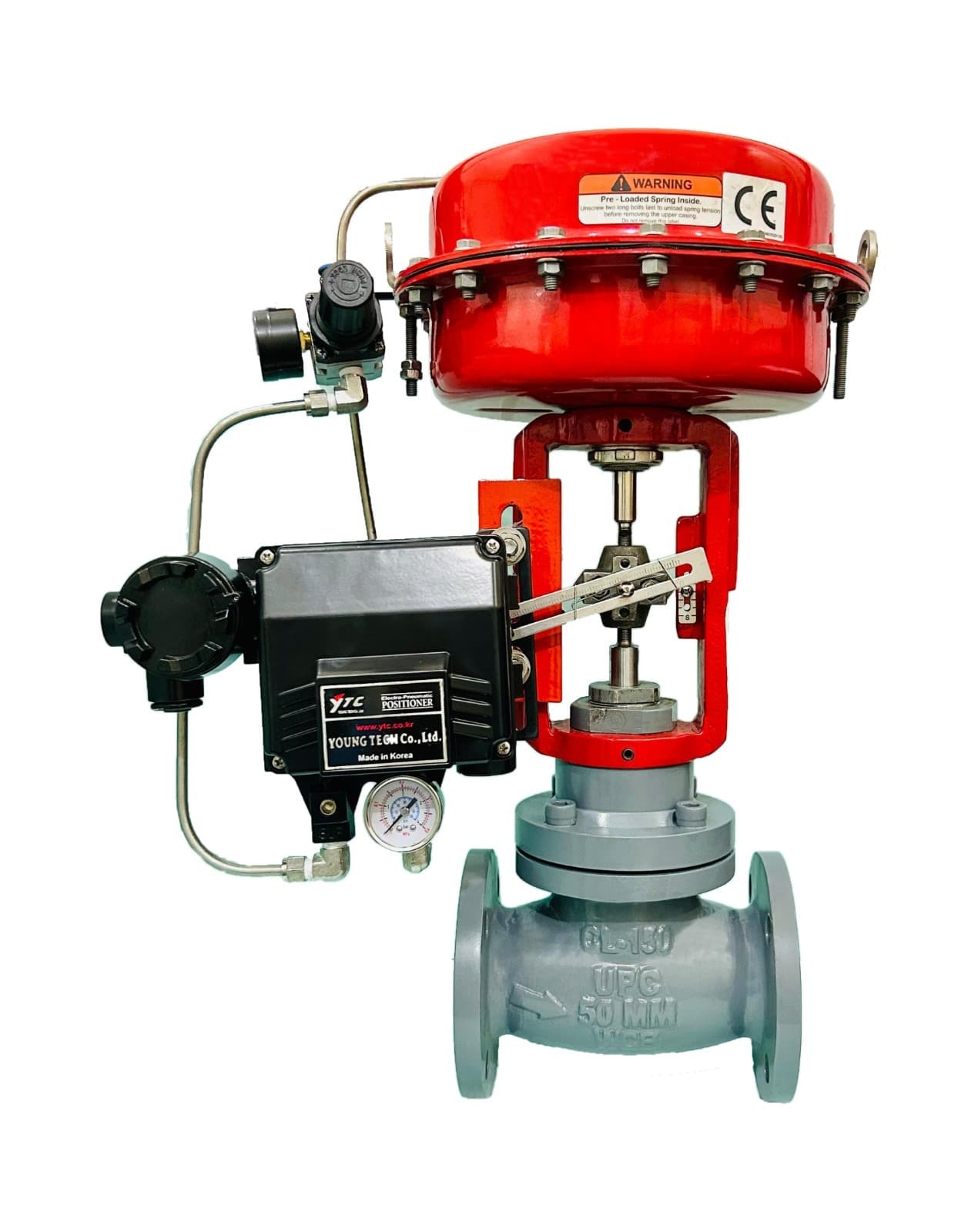 Pneumatic globe control valve with electro-pneumatic positioner