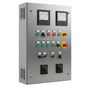 Stainless electrical control panel with meters and switches