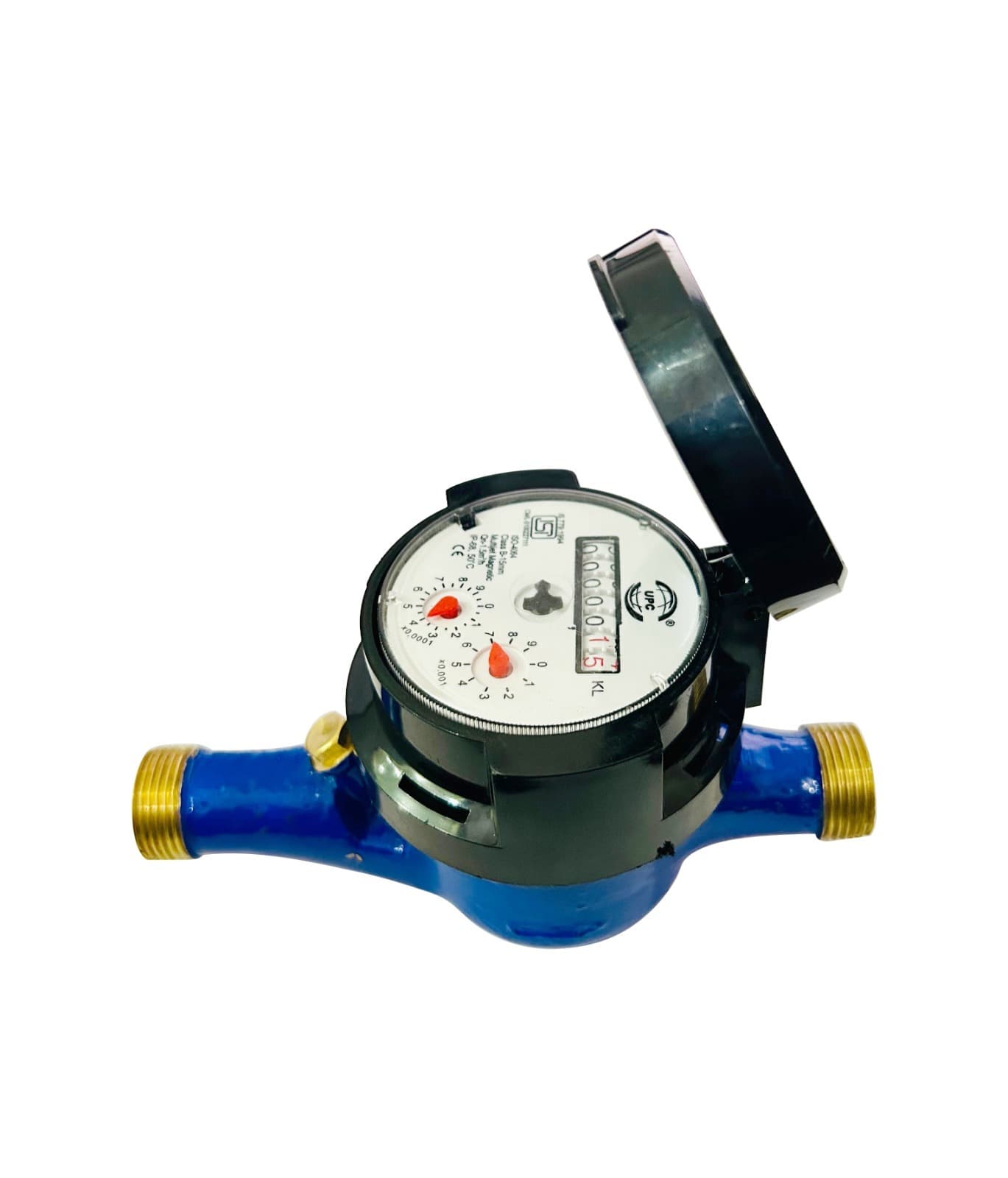 Multi-jet water meter with brass threaded ends