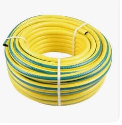 Coiled yellow reinforced PVC hose
