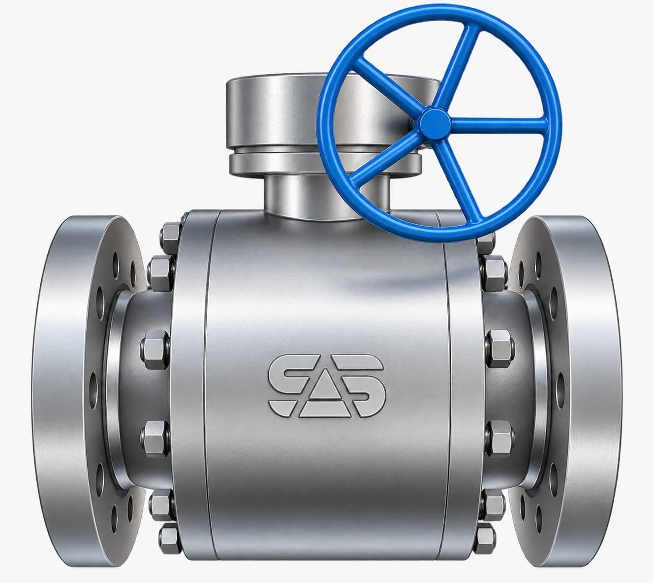 Stainless trunnion ball valve with blue gear handwheel
